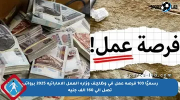 رسميًا 103 فرصة عمل في وظائف وزارة العمل الإماراتية 2025 برواتب تصل إلى 160 ألف جنيه